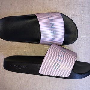 Givenchy Logo Metallic Leather Pool Slides Sz 37